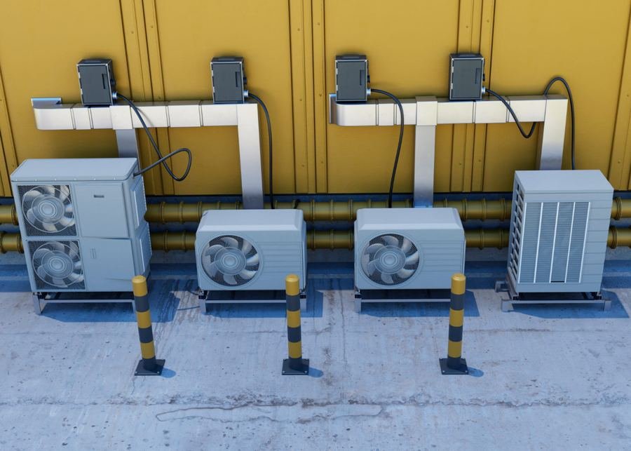 Unidades condensadoras de um sistema VRF instaladas na cobertura